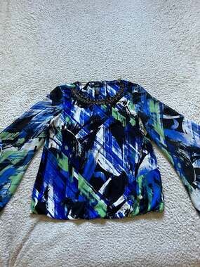 Alfani Women Tie-Dye 3/4 Sleeve Chains Blouse Multicolor Petite PP (Petite 2P)